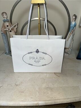 Prada White Shopping Bag with Navy Logo